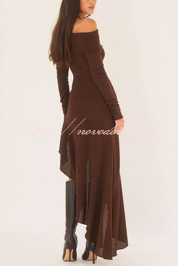 Temperament Off Shoulder Long Sleeve Irregular Hem Stretch Maxi Dress