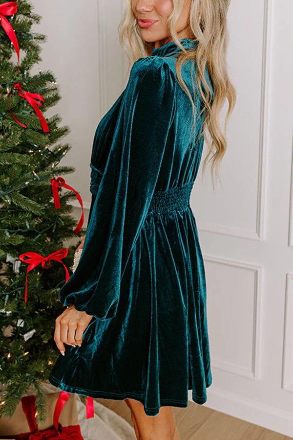 Solid Color Velvet Sexy Hollow Waist Long Sleeve Mini Dress