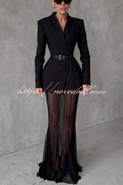 Shes Timeless Mesh High Rise Elastic Waist Fishtail Maxi Skirt