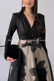 Chic Celebration Glossy Fabric Pleated V-neck Long Sleeve Stretch Bodysuit