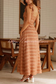 Solid Color V-neck Elegant Sling Lace Up Vacation Maxi Dress