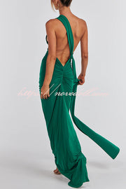 Sexy Backless Pleated Slim Solid Color Sleeveless Elegant Maxi Dress