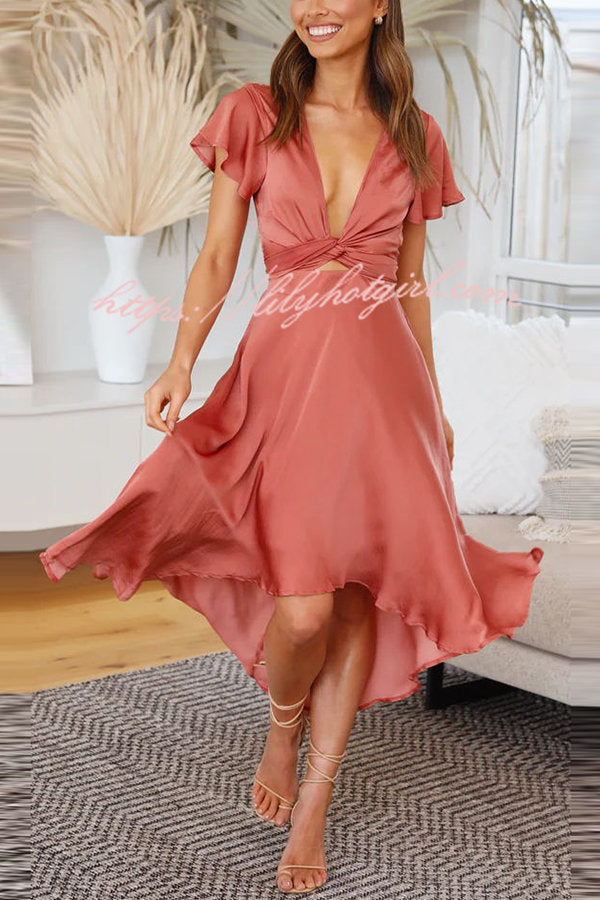 Sunny Daze Butterfly Sleeves Satin Party/ Wedding Dress