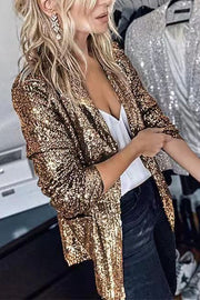 Long Sleeve Sequined Lapel Blazer