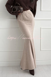Caitlin Knit Stretch Fabric High Waist Fishtail Casual Maxi Skirt