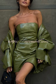Sexy Tube Top Back Zipper Slim Leather Mini Dress