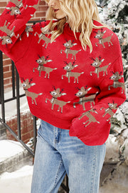 Christmas Deer Loose Round Neck Long Sleeve Knitted Sweater
