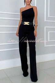 Elegant Bandeau Back Zip Cropped Top and High Waist Pocket Wide Leg Pants Set