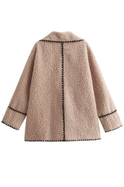 Lamb Wool Casual Lapel Loose Pocket Coat