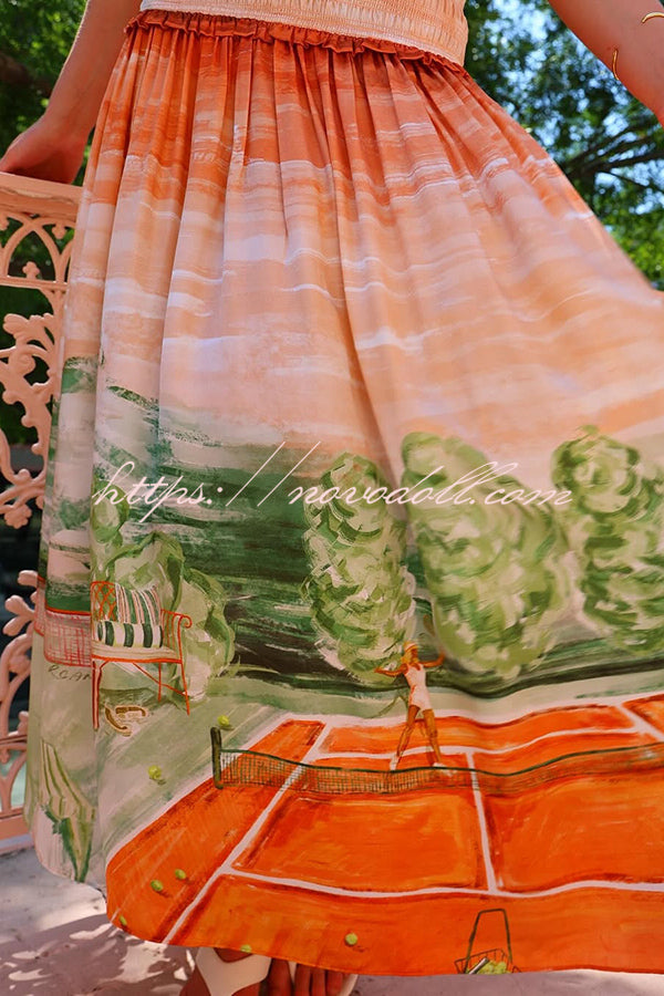 Fairy Tale Town Sunset Unique Print Off Shoulder Smocked Maxi Dress