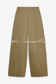 Fashionable Elastic Waist Workwear Wide-leg Pants