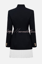 Fashionable Contrast Color Elegant Long Sleeve Pleated Suit Mini Dress