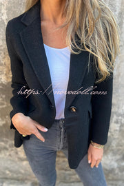 Daytime Perfection Faux Wool Lapel Button Relaxed Blazer