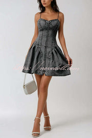 Fashionable Patchwork Suspender Zipper Slim Denim Mini Dress