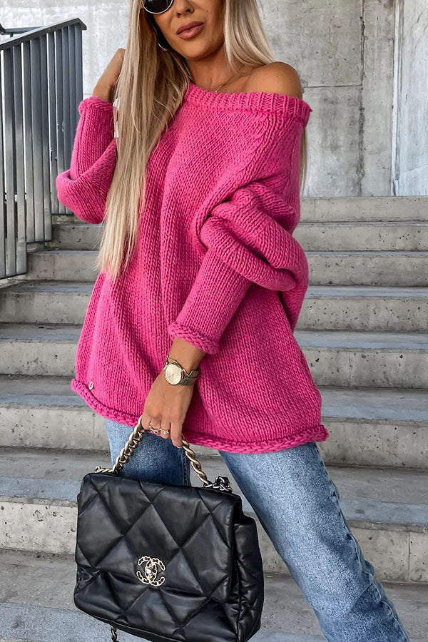 Casual Street Atmosphere Knit Wide Neck Loose Sweater