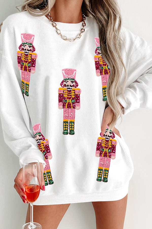 Christmas Soldier Sequin Loose Casual Long Sleeve Sweatshirt