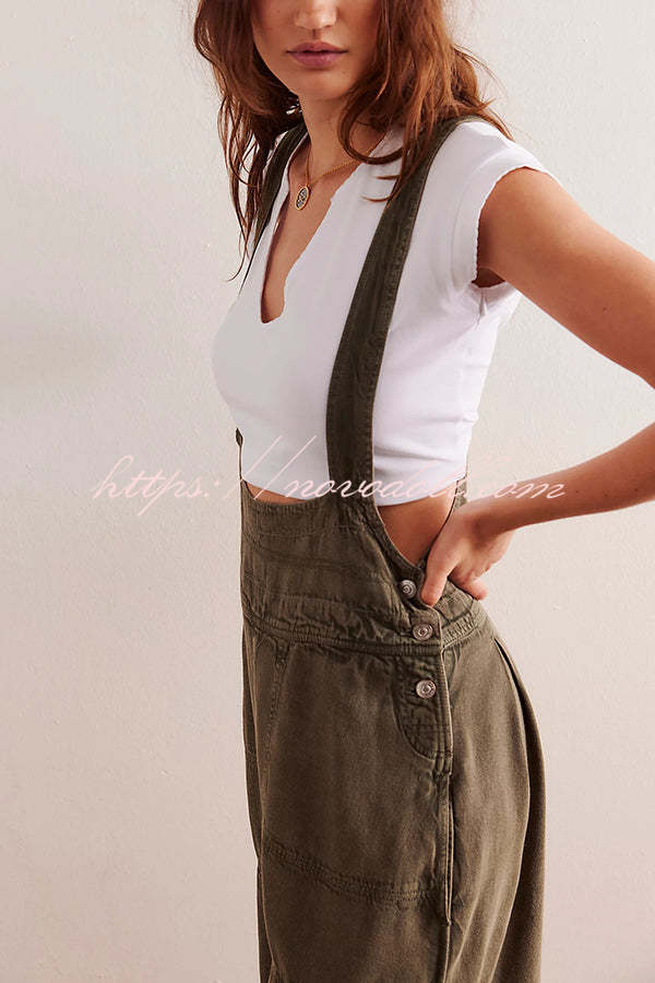 Fashionable Casual Side Pocket Button Loose Denim Overalls