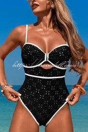 Fashion Contrast Color Hollow Stretch One-piece Swimsuit