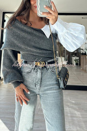 Stylish Patchwork Contrasting Long-sleeved V-neck Casual Sweater