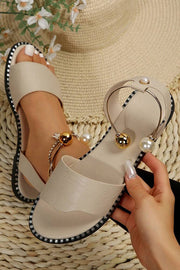 Summer Simple Flat Bottom Pearl Buckle Roman Sandals