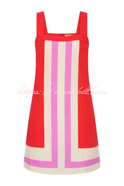 Mika Linen Blend Contrast Color Lines Square Neck Loose Mini Dress