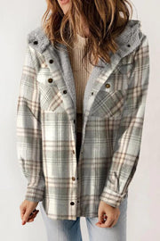 Fashion Plaid Long Sleeve Pocket Casual Hooded Jacket