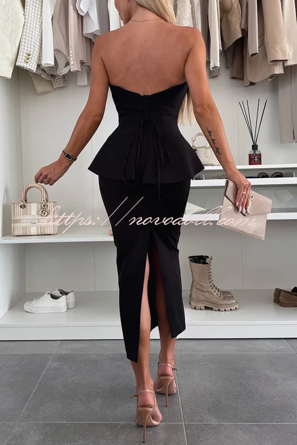 Sexy Tube Backless Lace-up Top and Slim Slit Midi Skirt Set