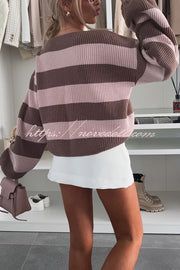 Fashion Striped Loose Long-sleeved Crew Neck Knitted Sweater