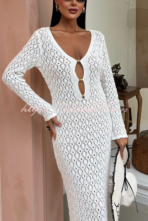 Fashion V-neck Long-sleeved Hollow Slim Maxi Dress