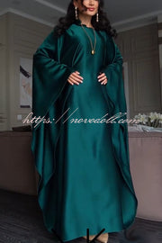 Dignified and Elegant Satin Batwing Sleeve with Waist Tie Design A-line Maxi Dress