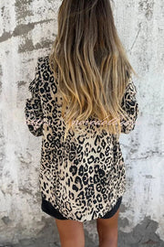 Leopard Print Lapel Long Sleeve Casual Blazer