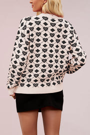 Fashionable Heart-shaped Jacquard Loose Long-sleeved Knit Sweater