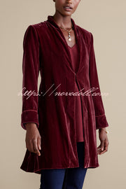 Solid Color Velvet Long-sleeved Loose Mid-length Coat