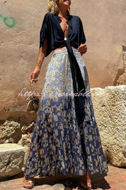 Elina Tie Dye Gradient Flower Drawstring Elastic Waist Maxi Skirt