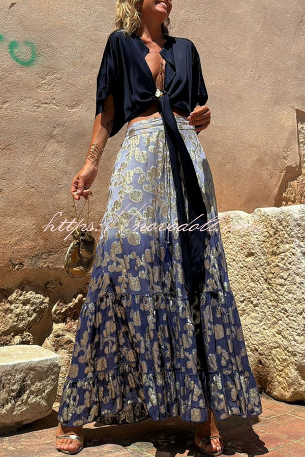 Elina Tie Dye Gradient Flower Drawstring Elastic Waist Maxi Skirt