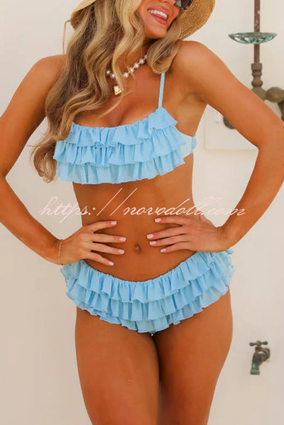 Sweet Summer Mood Tiered Ruffle Design Stretch Bikini Swimsuit