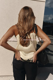 Versatile and Elegant Items Lace Petal Trim Cutout V-neck Slip Loose Tank