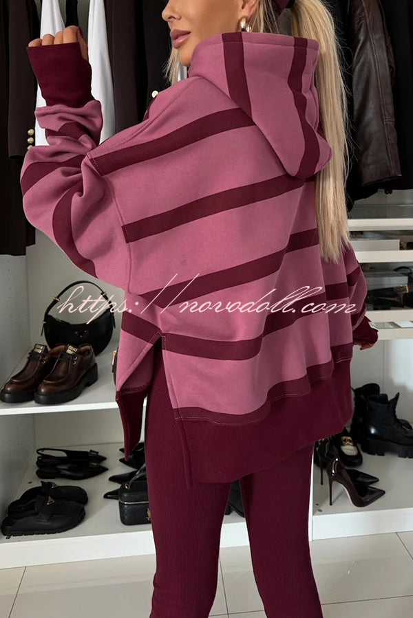 Fashion Loose Casual Hooded Long Sleeve Sweatshirt and Elastic Waist Leggings Set