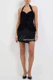 Show Exquisiteness Satin Pleated Heart-shaped Off Shoulder Halter Tank