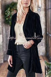 Solid Color Velvet Long-sleeved Loose Mid-length Coat