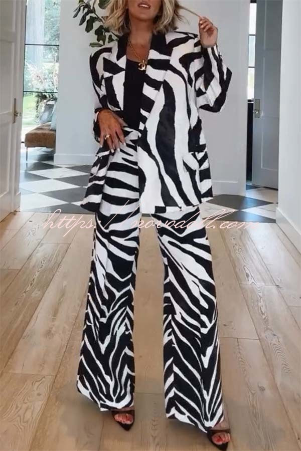 Breath of Freedom Animal Print Button Up Long Sleeve Lapel Loose Blazer