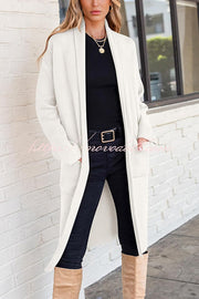 Solid Color Long-sleeved Casual Loose Pocket Mid-length Cardigan