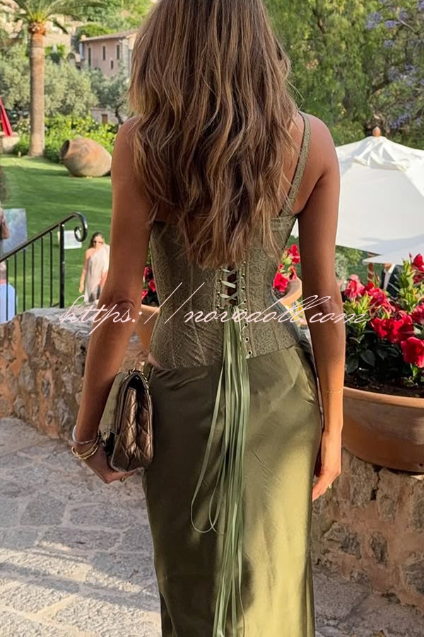 In A Fairytale Lace Corset Back Lace-up Slip Stretch Bodysuit