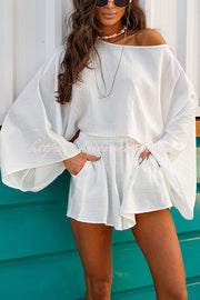 Seaside Leisure Linen Blend Solid Elastic Waist Loose Pocket Shorts