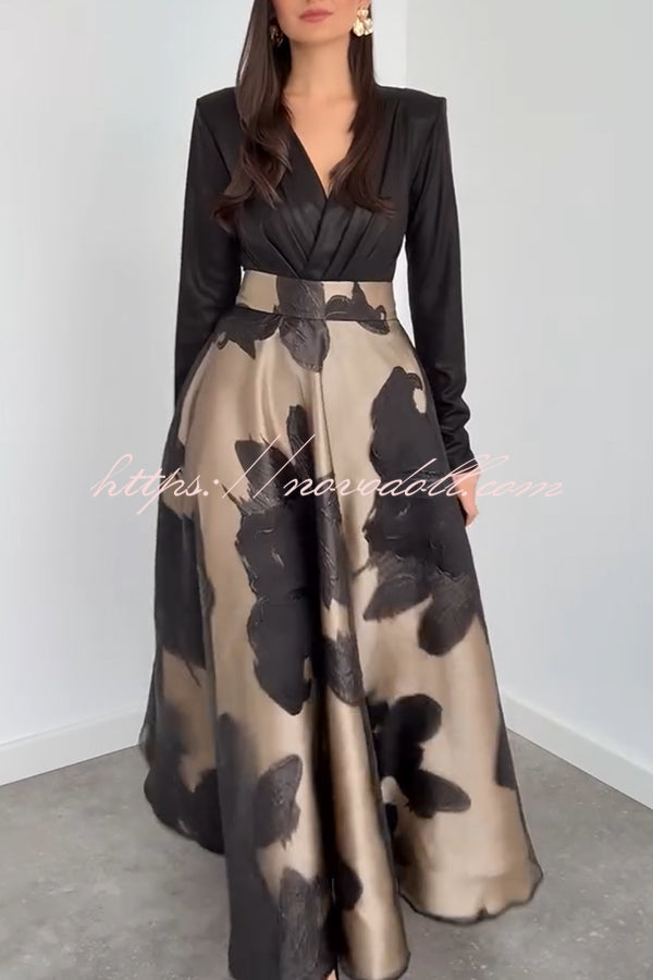 Chic Celebration Glossy Fabric Pleated V-neck Long Sleeve Stretch Bodysuit