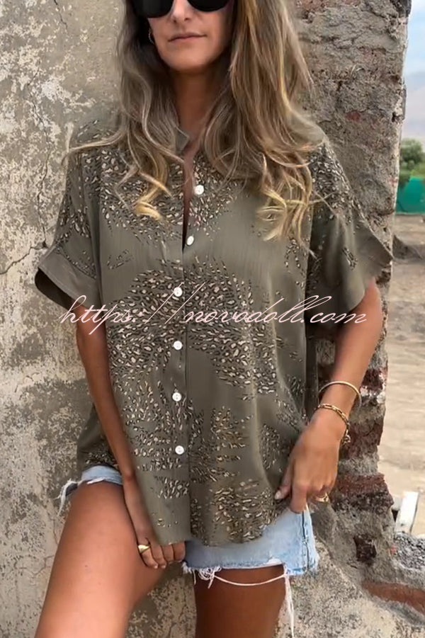 Botanical Print Casual Short-sleeved Loose Shirt