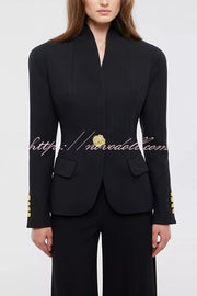 Classic Luxury Unique Metal Button Stand Collar Long Sleeve Blazer