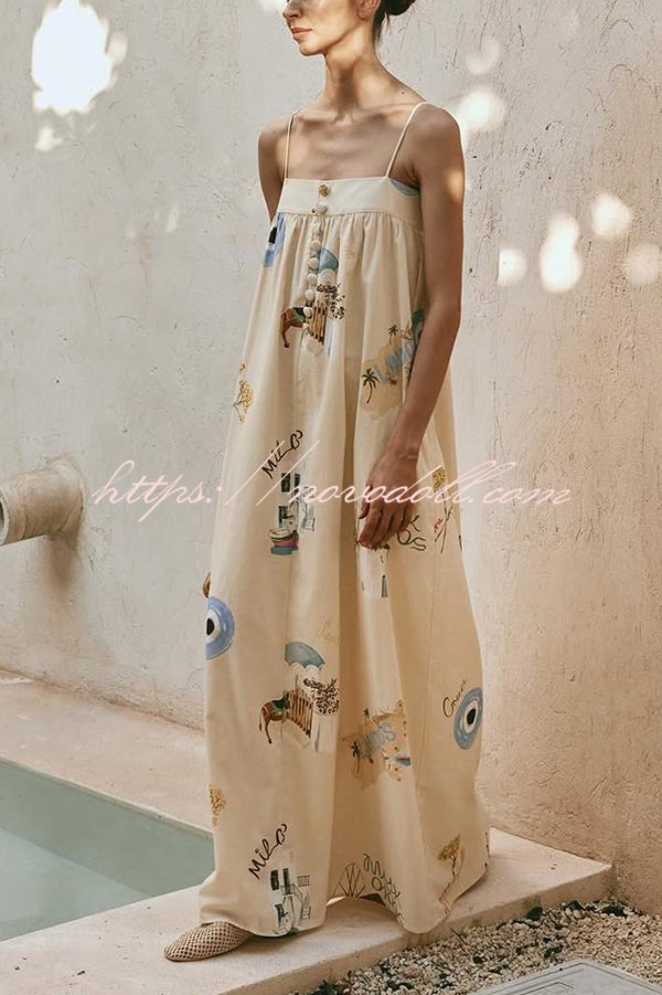 Linen Blend Sling Backless Loose Holiday Maxi Dress