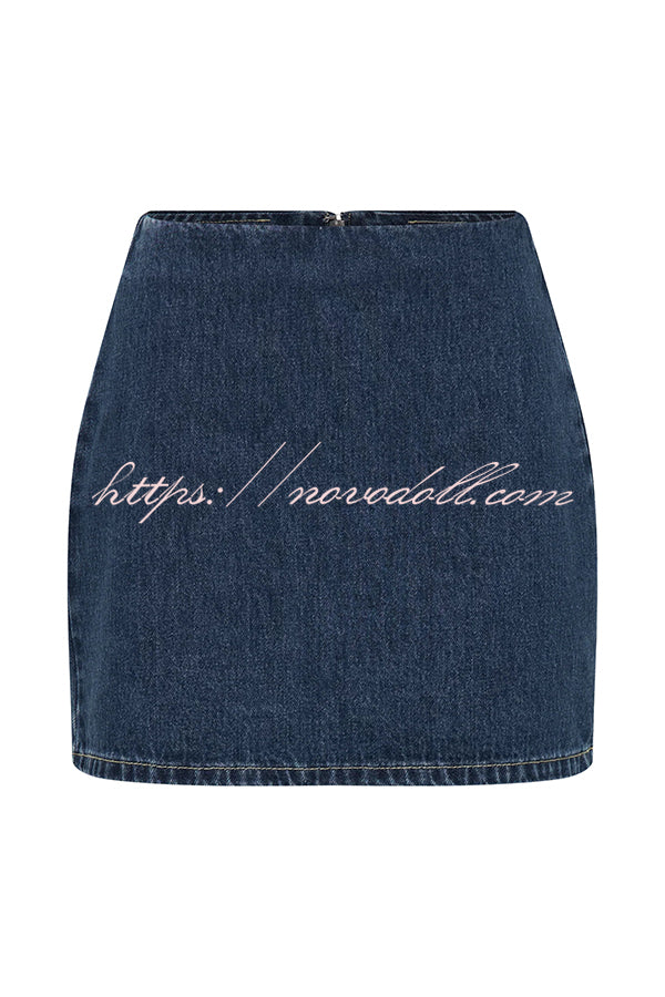 Modern Flavor Denim High Rise Back Zipper A-line Stretch Mini Skirt