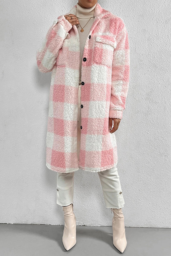 Fashionable Plaid Lapel Loose Plush Jacket